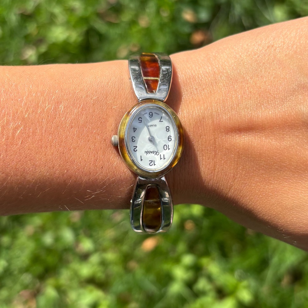 Silver and Green Stone Wristwatch